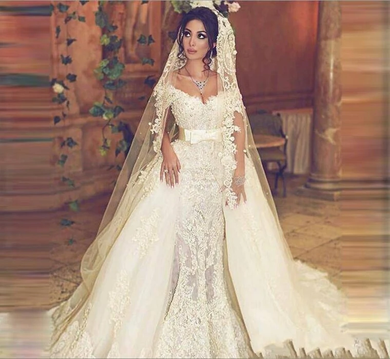 Robes de mariée sirène de Dubaï avec poignées, jupe amovible, dentelle de perles, hors des patients initiés, tout ce qui est fait sur mesure, nouveau, 2025