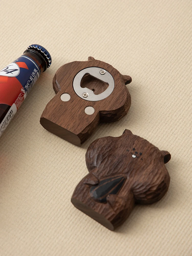 Hamster bottle opener creative cute beer screwdriver magnetic refrigerator magnet portable black walnut