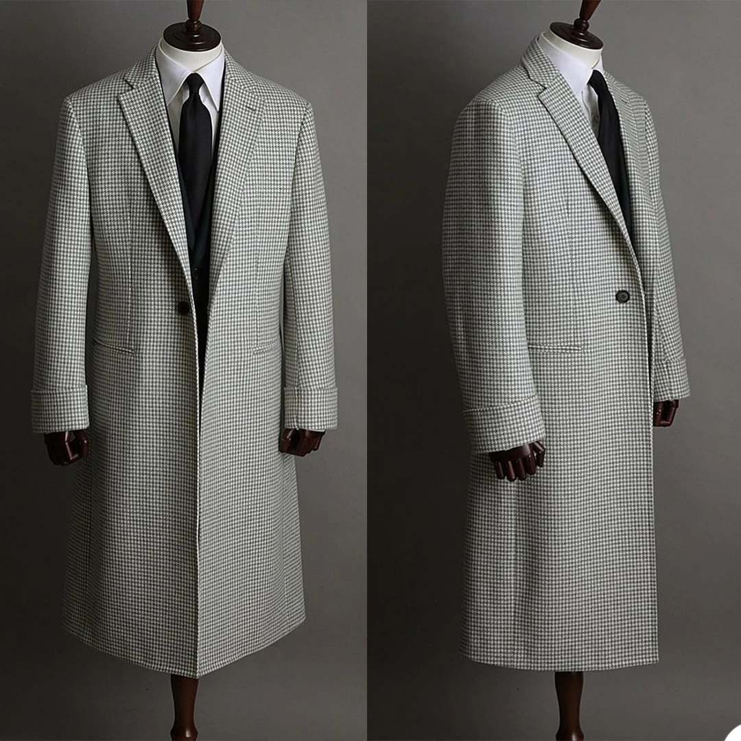 Otoño e invierno largo abrigo boda esmoquin tartán británico comprobar Blazer fiesta de graduación abrigo de una sola pieza