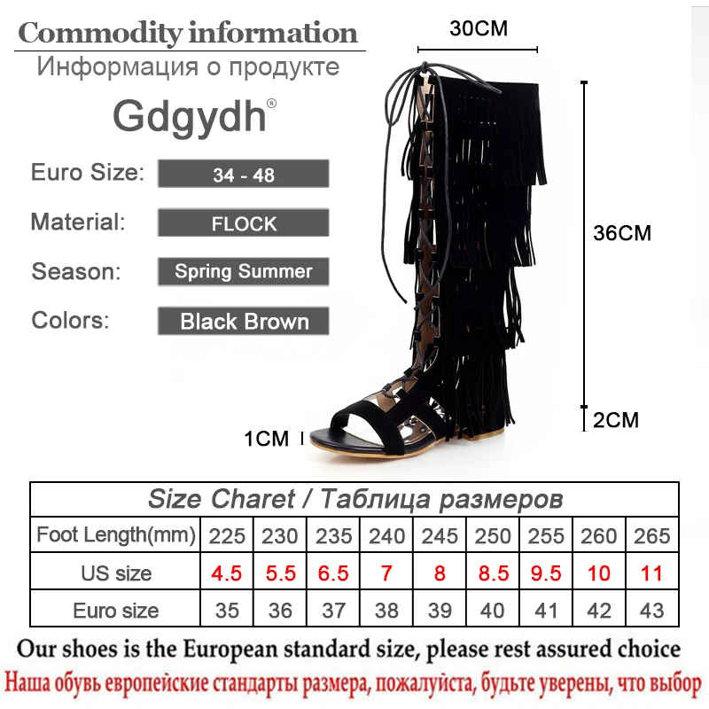 Gdgydh Sexy Tassel Gladiator Sandals Women Knee High Low Heel Back Zipper Spring Summer Shoes Ladies Open Toe Romen Style Retro