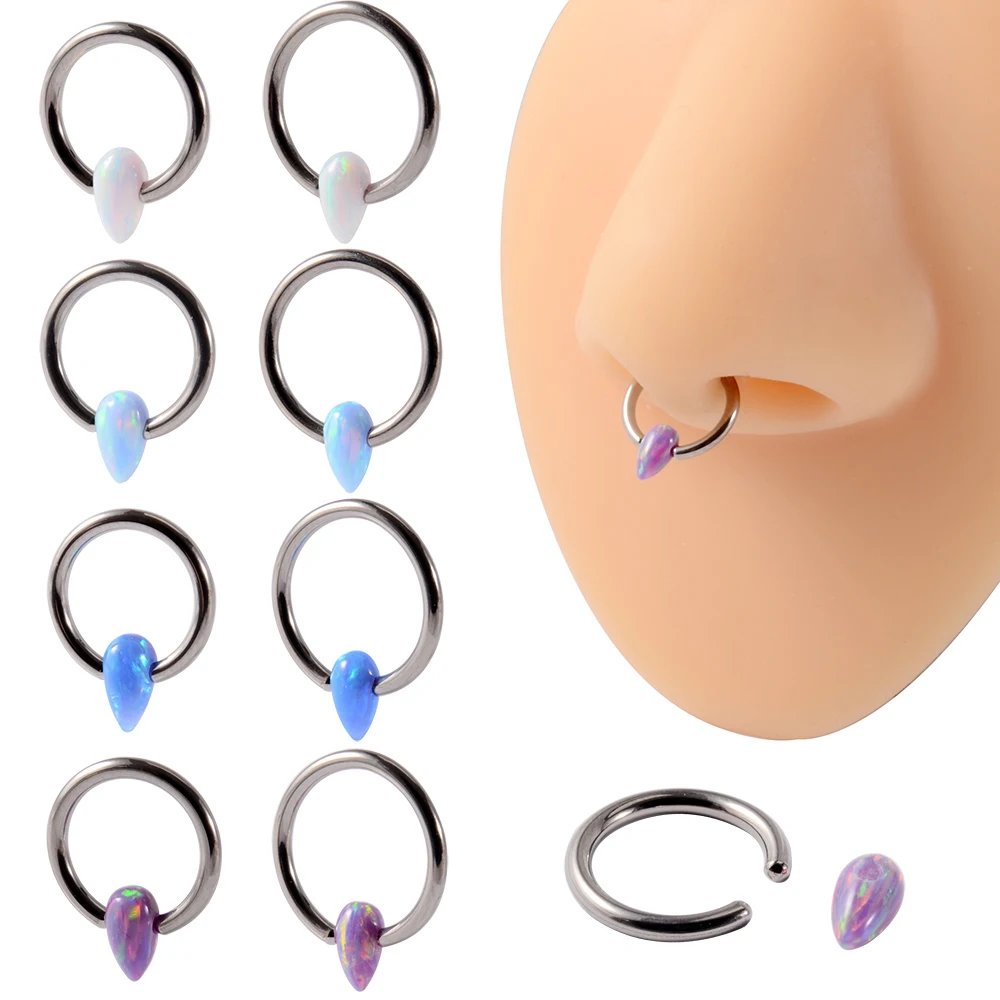 1PC Steel&Titanium Captive Bead Ring Waterdrop Opal Nose Hoop Ear Tragus Cartilalge Daith Piercing Nipple Ring Earring 16g