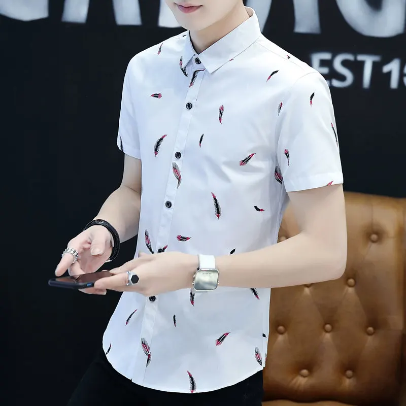 Summer Fashion Handsome Men's Simplicity Shirt Lapel Chic Cardigan Floral High-end Brand Slim Harajuku Short Sleeve Casual