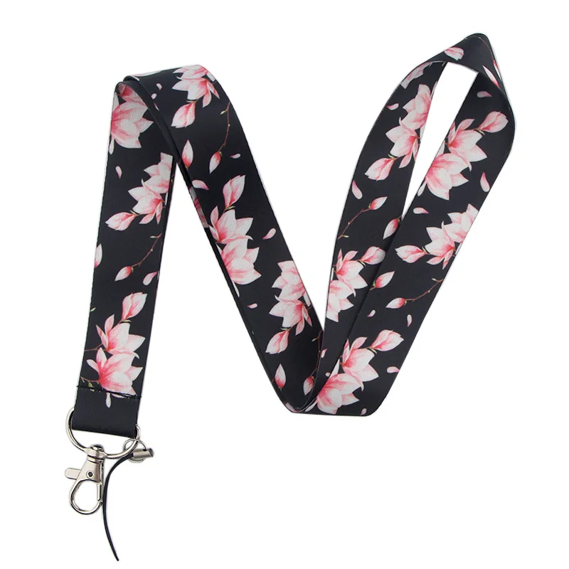 LX66 Cherry Blossom Office Card Sets ID Badge Case Bank Credit Card Badge Holder Cartoon Flower Lanyards Keychain