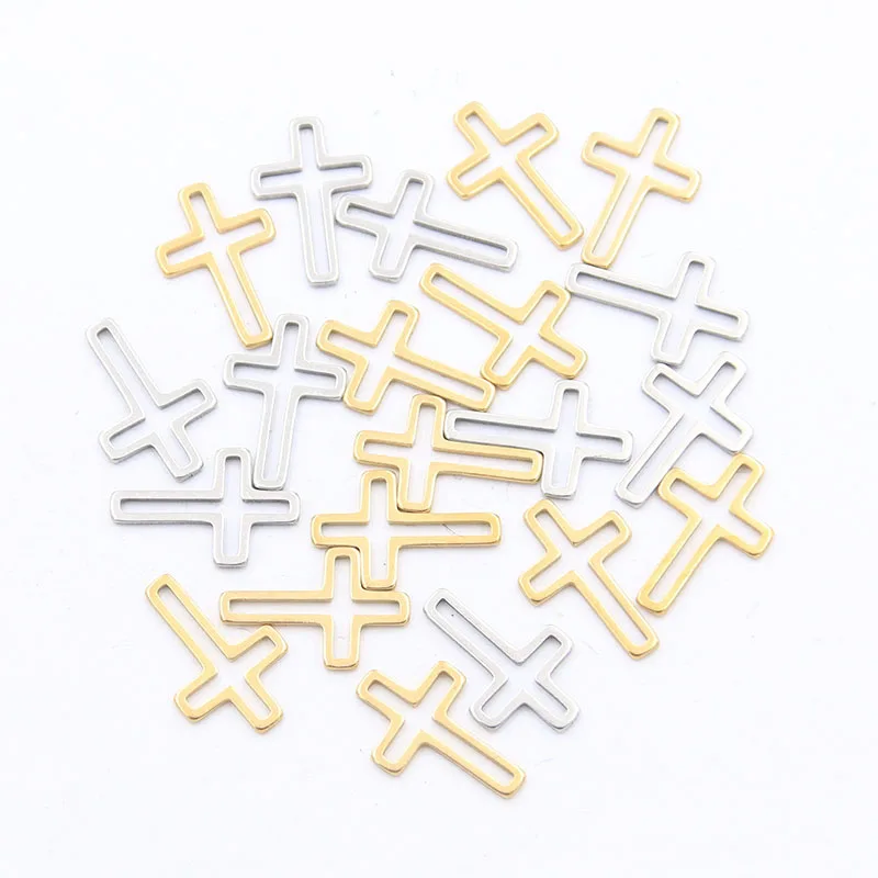 20pcs 3 Size Cross Charm 2 Color Stainless Steel Pendant Open Bezels Hollow Pressed Resin Frame Mold Bezel DIY Jewelry Making