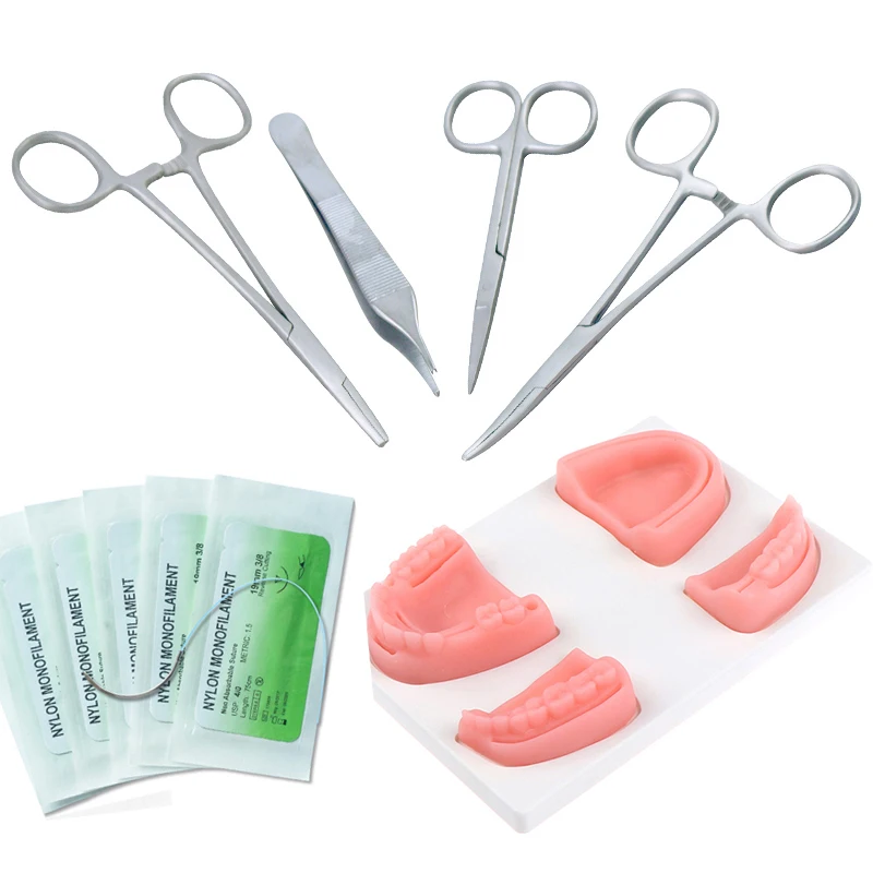 

Dental practice kit, Oral model, Swaged needle, Training instrument kit with selica gel for Dental Students oral suture training