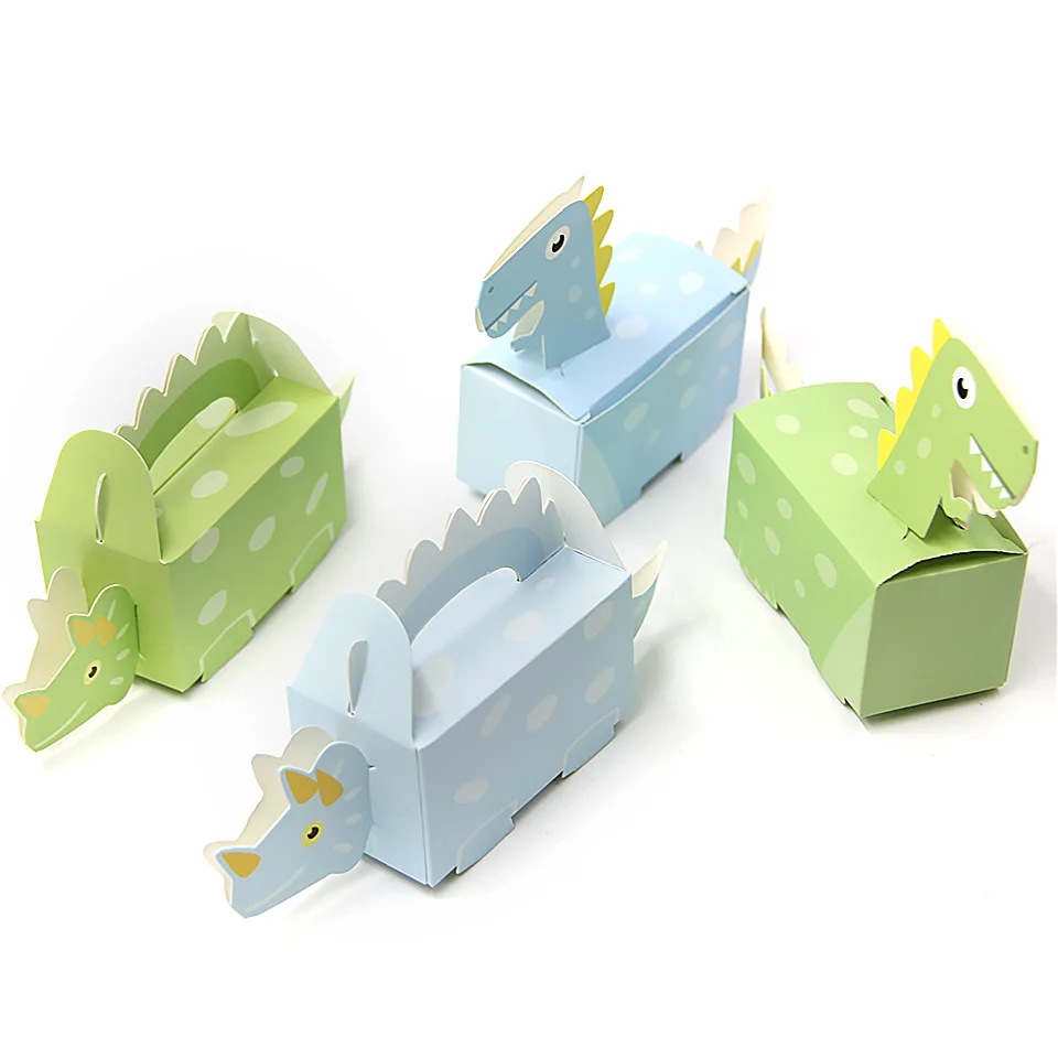 10 Stück grün-blaue Dinosaurier-Keksboxen, Karton, Dinosaurier-Süßigkeitsbox, für Jungen, alles Gute zum Geburtstag, Party-Dekorationen, Papierverpackungsboxen – Detail 3