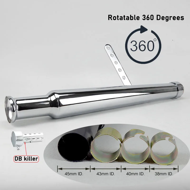 Universal Chrome Motorcycle Mufflers Silencer Motorbike Exhaust Pipe Megaphone Style For Chopper Bobber Cafe Racer