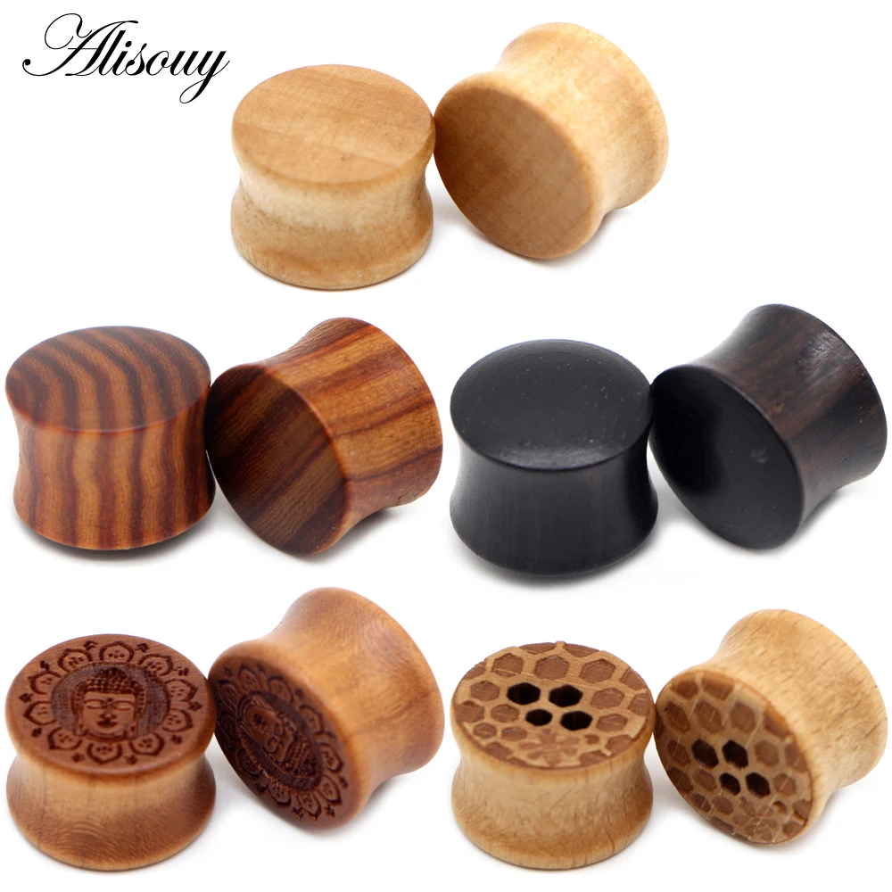 Alisouy-dilatador de Oreja de madera para hombre y Mujer, 2 piezas, expansor, Piercing dérmico, pendiente, ensanchador, joyería corporal