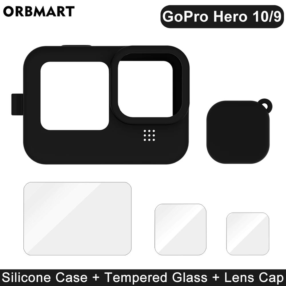 Silicone Case for GoPro Hero 12 11 10 9 Black Tempered Glass Screen Protective Film Lens Cap Cover for GoPro9 12 Accessories