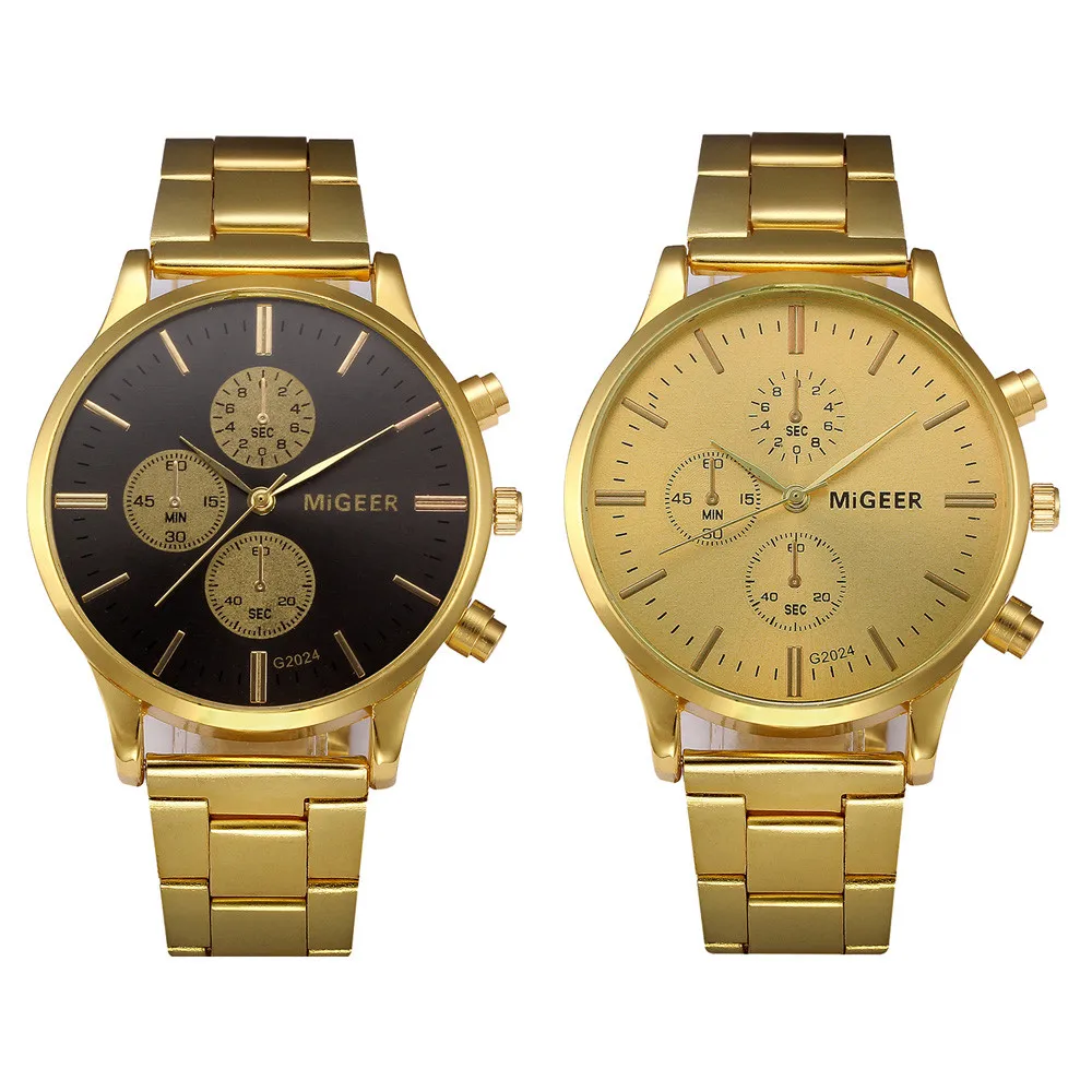 

Migeer Luxury Men Watches Yellow Gold Watches Men Stainless Steel Quartz Watches Reloj Hombre Orologio Uomo Relogio Masculino