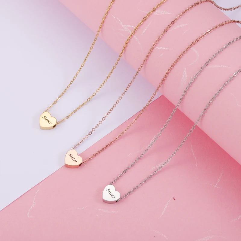 

Fnixtar 20Pcs Engrave Sister Heart Pendant Necklaces Stainless Steel Cable Chain Necklaces For Women's Family Member Jewelry