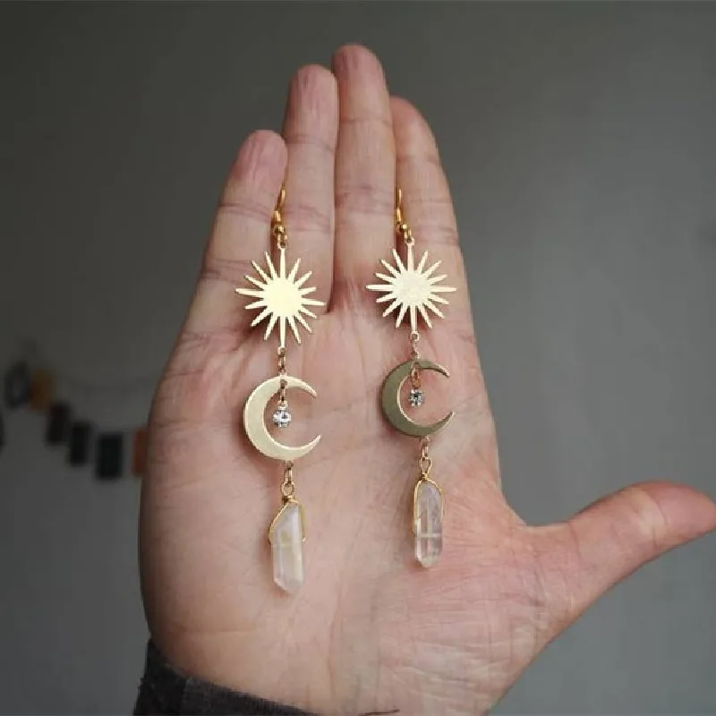 Boho Witchy Sun Magical Angel Moon Earrings Crescent Phase Celestial Crystal Hippie statement Jewelry Women Gift Fashion trend