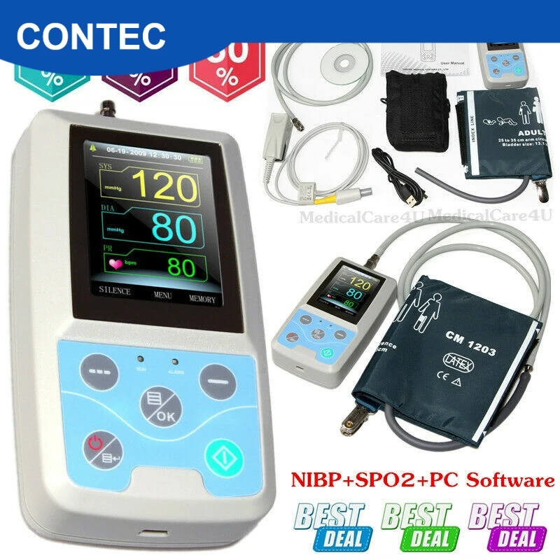 

CONTEC 24 Hours ICU Patient Monitor PM50+NIBP+SPO2+PR,Ambulatory Blood Pressure Monitor with PC software