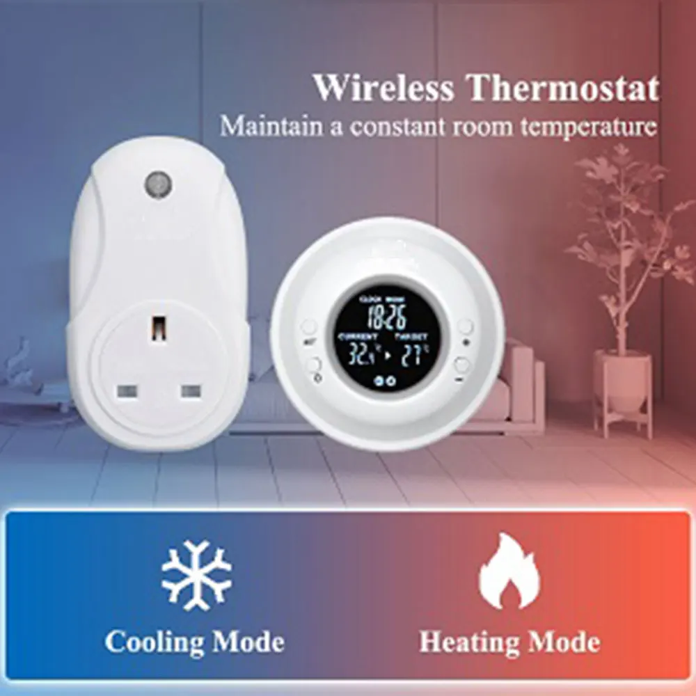 Nashone thermostat numérique sans fil régulateur de température prise avec thermostat broche prise LCD affichage sortie chauffage refroidissement