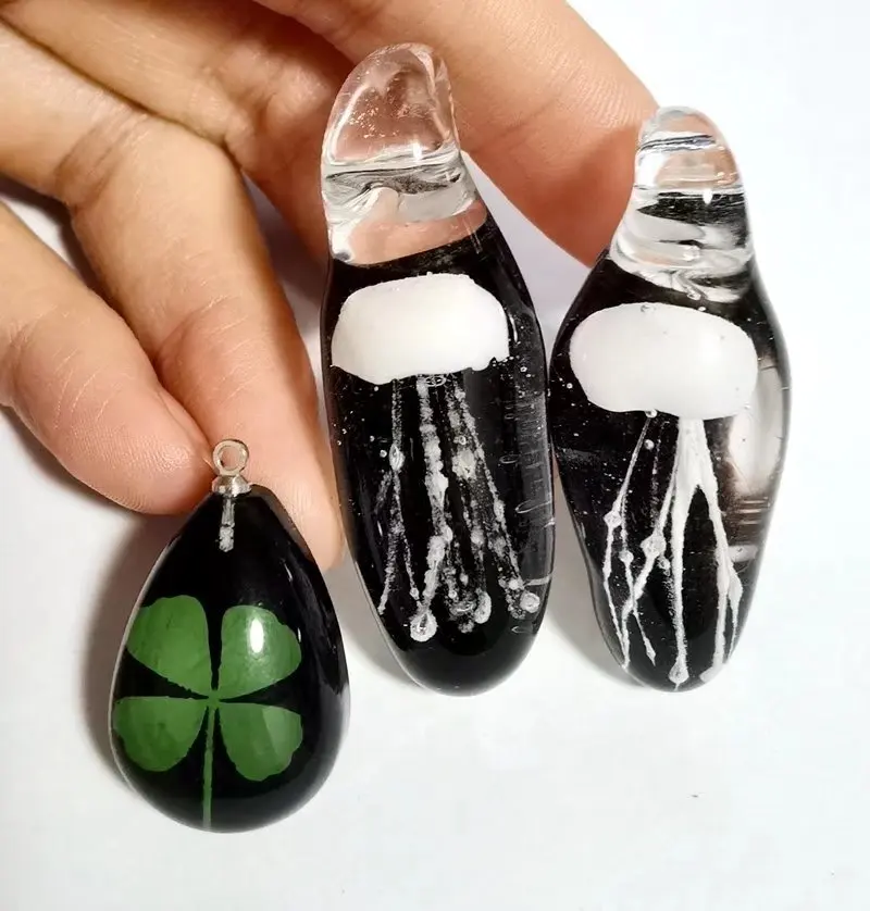 3 pcs handmade Pendant Real Chic Four Leaf Clover Glass Jellyfish Color Gift Decoration Ornament