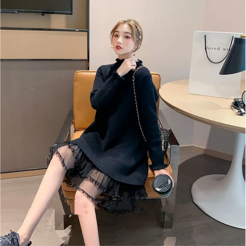 Autumn and winter fashion new temperament dress women 2023 ladies half high collar pure color hedging knitted dress casual