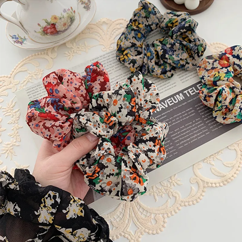 New Vintage floral Fabric hair rope hair scrunchie girl forest women Elastic Hair Band Ponytail Holder Hair Tie Gum Accessories