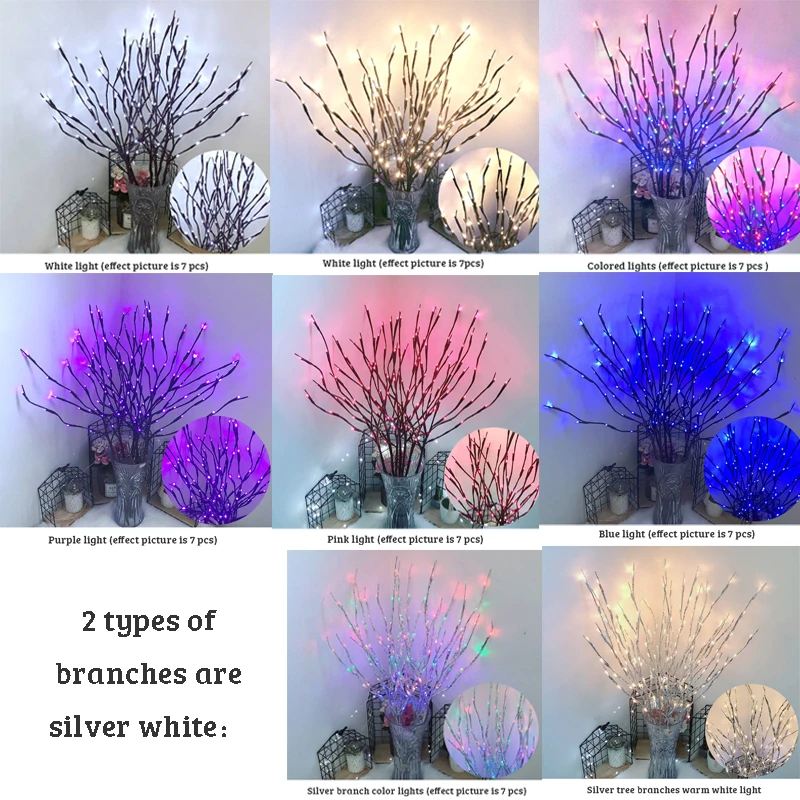 20 Bulbs LED Willow Branch Lights 77cm Vase Filler Willow Twig Home Christmas Party Garden Decoration Wedding Decorative Lights