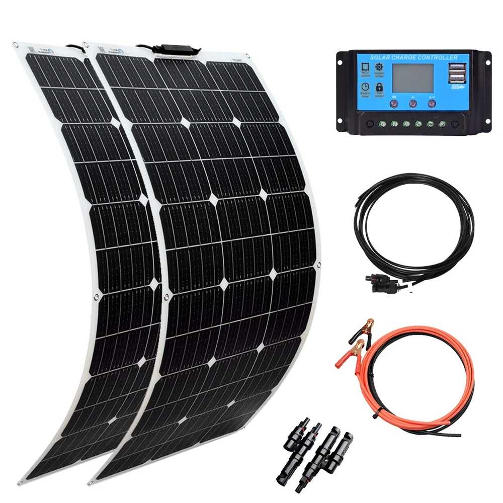 Solar Panel Kit 18V High Efficiency Monocrystalline Solar Power 300W 200W 100W Flexible Solar Panels 12V 24V Battery Charger