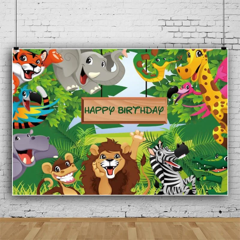 

150x100cm Jungle Safari Birthday Party Decorations for Kids Boy Wild One Themed Happy Birthday Backdrop Background Poster Decor