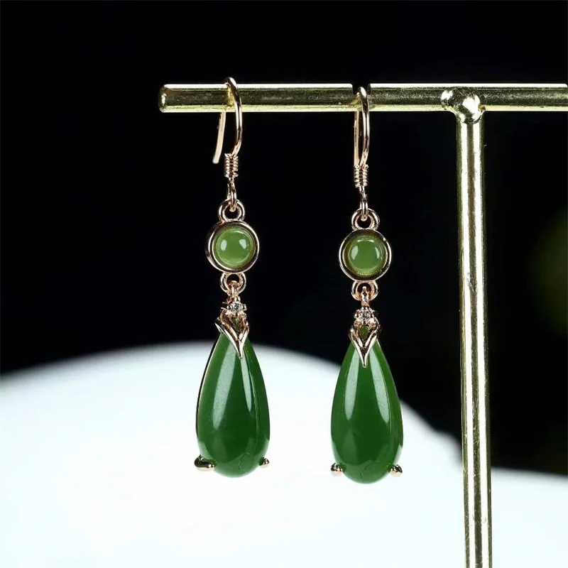 

Hot Selling Natural Hand-carved 925 Silver Gufajin Inlaid Jasper Water Droplets Earrings Studs Fashion Jewelry Women Luck Gifts