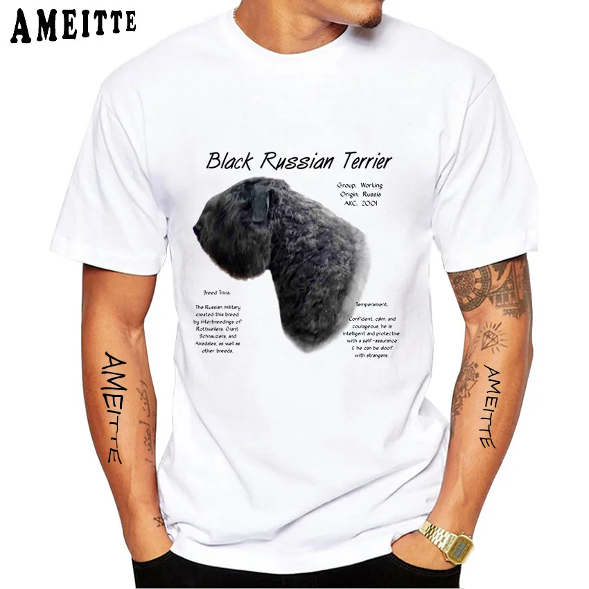 New Summer Men Short Sleeve Black Russian Terrier History Design T-Shirt Hip Hop Boy Casual Tops Man White Tees