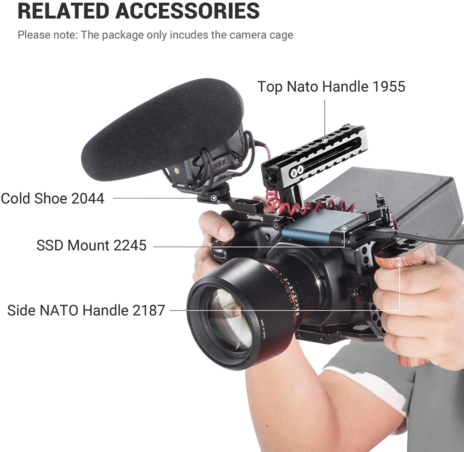 Gabbia SMALLRIG BMPCC 6K Pro / 6K G2 – Mezza Gabbia, Supporto SSD T5, Attacchi ARRI E NATO, Per Blackmagic Pocket Cinema Camera