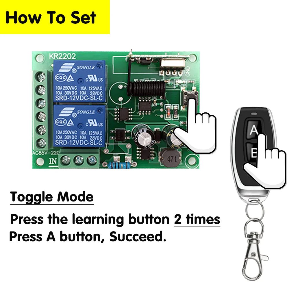 433 Mhz Uniwersalny bezprzewodowy pilot zdalnego sterowania AC110V 220V 2CH Moduł przekaźnika Odbiornik 2B Nadajnik do silnika bramy garażowej