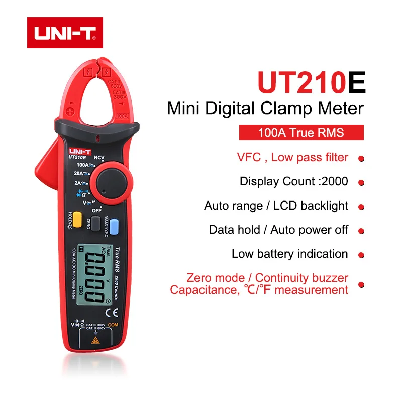 وحدة-عداد مشبك رقمي صغير ، UT210E ، UT210D ، UT204 Plus ، تيار متردد ، جهد تيار مستمر ، نطاق تلقائي ، سعة VFC ، مقياس متعدد غير اتصال