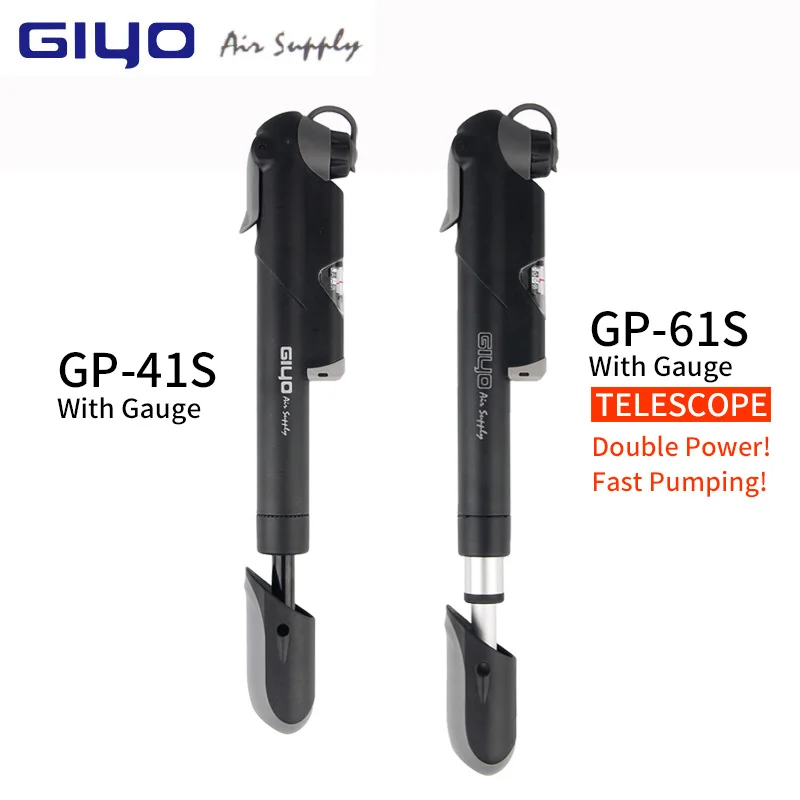 GIYO AV/FV Valve Bike Pump Adaptors MTB Road Bicycle Pump With Gauge Mini Cycling Pump Presta Schrader Tire Bicycle Air Inflator