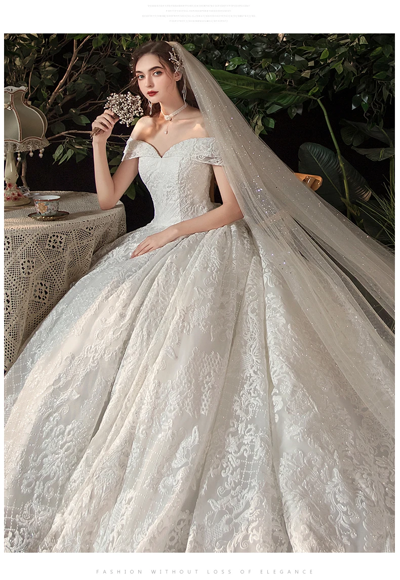 Real Photo Glitter White Luxur Wedding Dresses Long Lace Sequin Royal Train Bride Gowns Princess Church Bridal Dress Custom Made