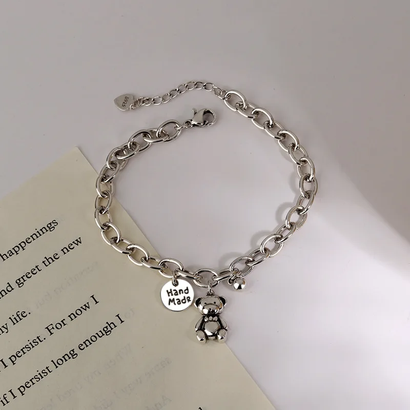 New Fashion 925 Sterling Silver Tassel Bead Bear Bracelet Jewelry Charm Round Tag Bracelets For Women Jewelry