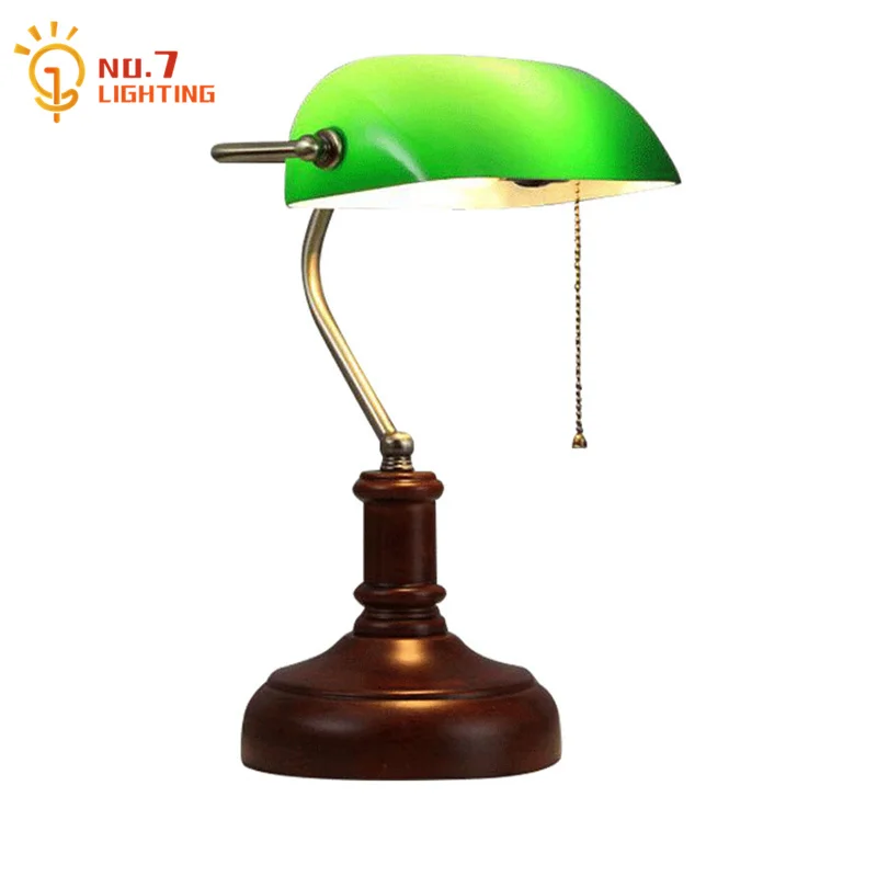 

Chinese Traditional Retro Vintage Bank Table Lamp Iron Art Glass Led Desk Lights Eye Protect Office Study Reading Background