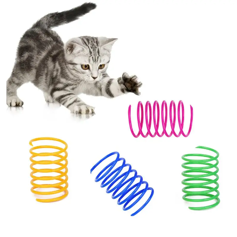 4Pcs Cat Colorful Spring Toys Creative Plastic Flexible Cat Coil Toy Cat Interactive Toy Cat Funny Toys Pet Accessories Set