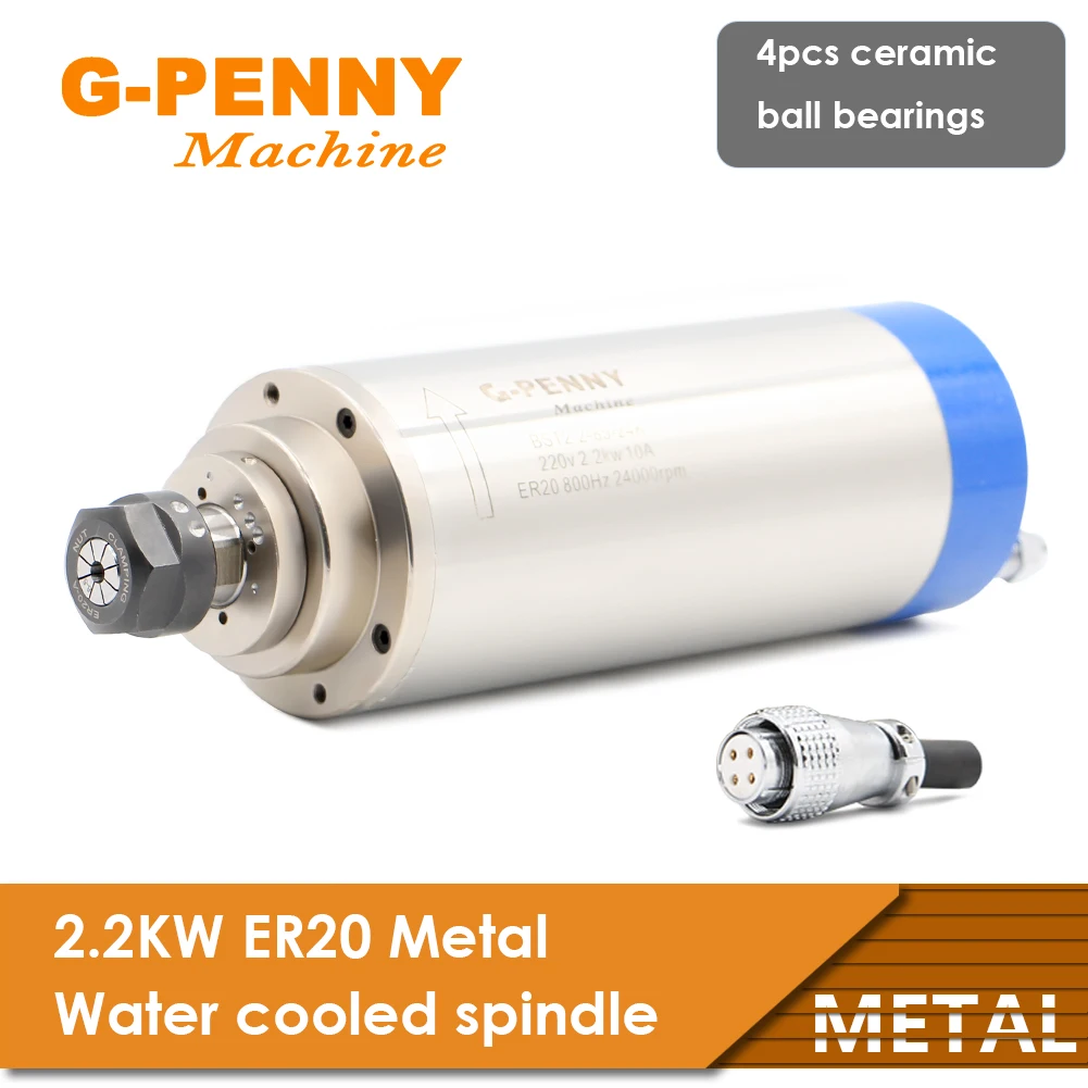 G-penny CNC Motor Poros 2, 2kw ER20 Poros Logam Air Didinginkan 800Hz Tiang = 4 Digunakan untuk Pendinginan Air Logam, Besi, Baja Tahan Karat