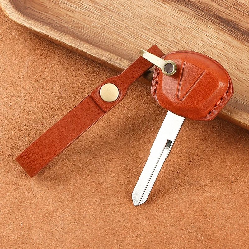 Genuine Leather Key Case Fob Cover Keychains For Kawasaki Ninja 400 Z900 Z400 Motorcycle KeyRing