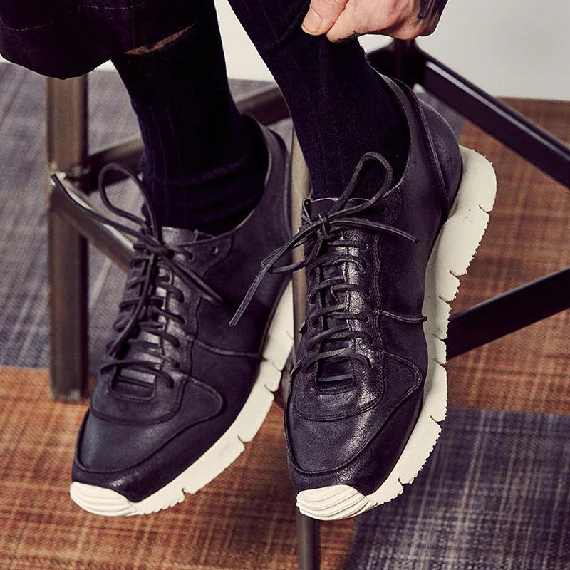 Brand White Shoes Men Breathable Lace Up Platform Sneakers Street 100% Genuine Leather Height Increasing Casual Shoes Trainers