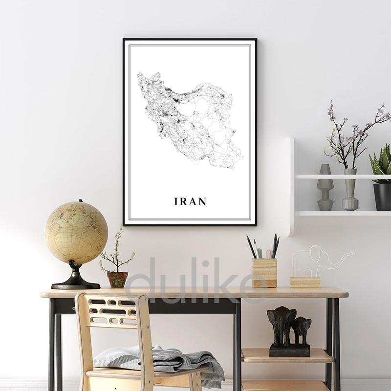Tehran Area Iran Map Prints City Street Poster Islamic Republic of Iran Persia Persian Map Canvas Painting Living Room Decor