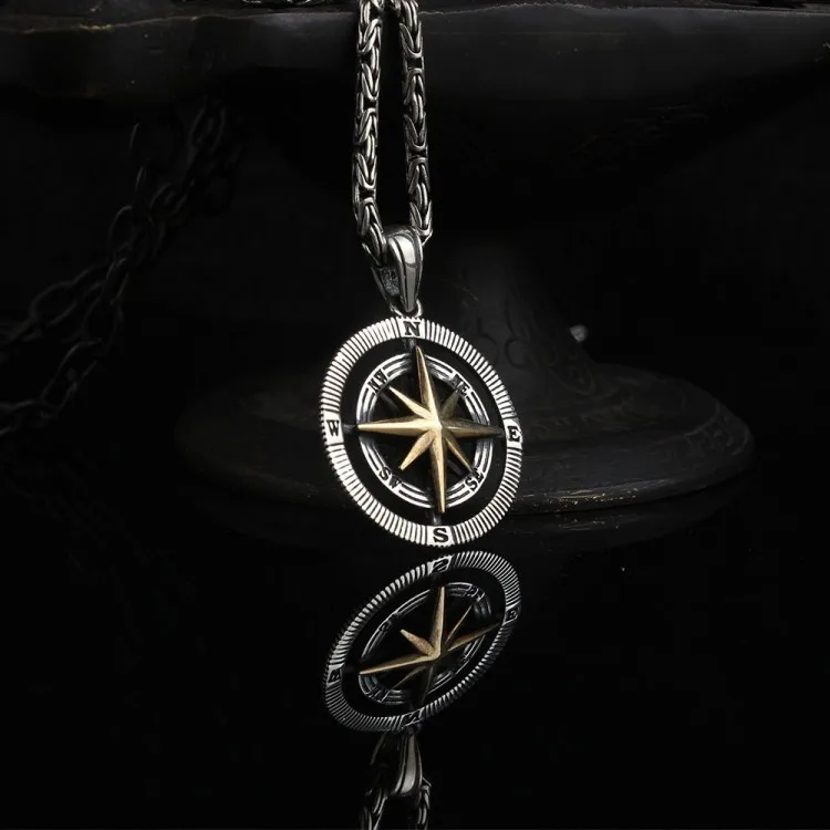 925 Sterling Silver Compass Silver King With Chain Pendants, Handmade Silver Necklace Special Necklace Jewelry Accessory For Men