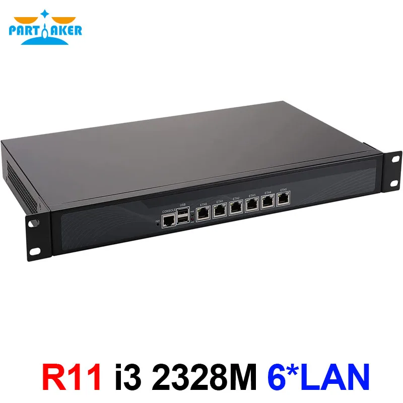 Partaker R11 Firewall VPN 1U Rackmount Network Security Appliance with Router PC Intel Core I3 2328M 6 Intel Gigabit Lan