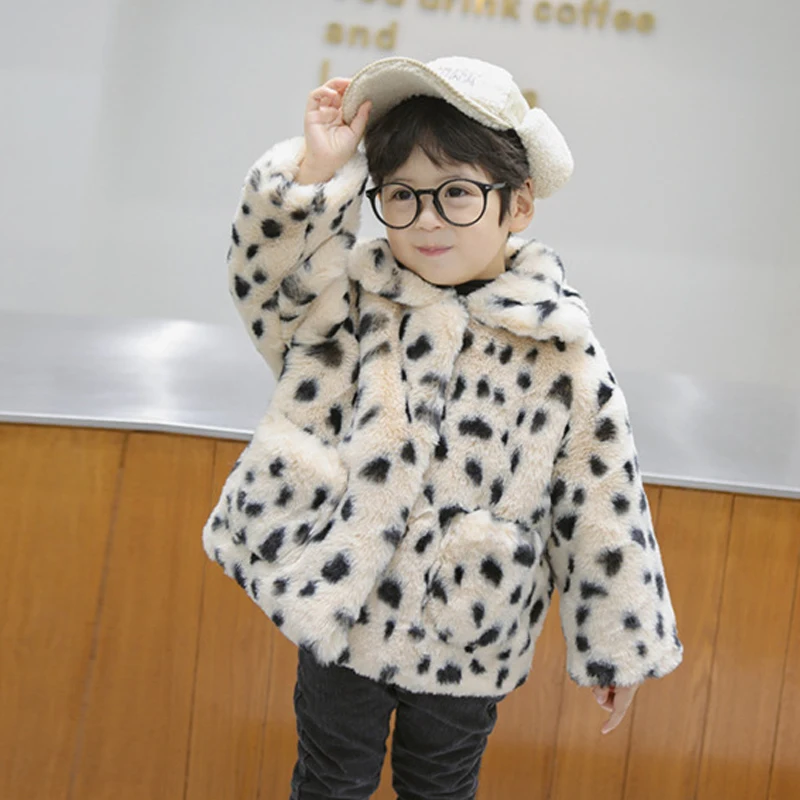 Susy Fashion New Baby Girl Boy Winter Jacket Leopard Faux Fur Thick Infant Toddle Warm Coat Fur Baby Clothes Outwear 1-8Y