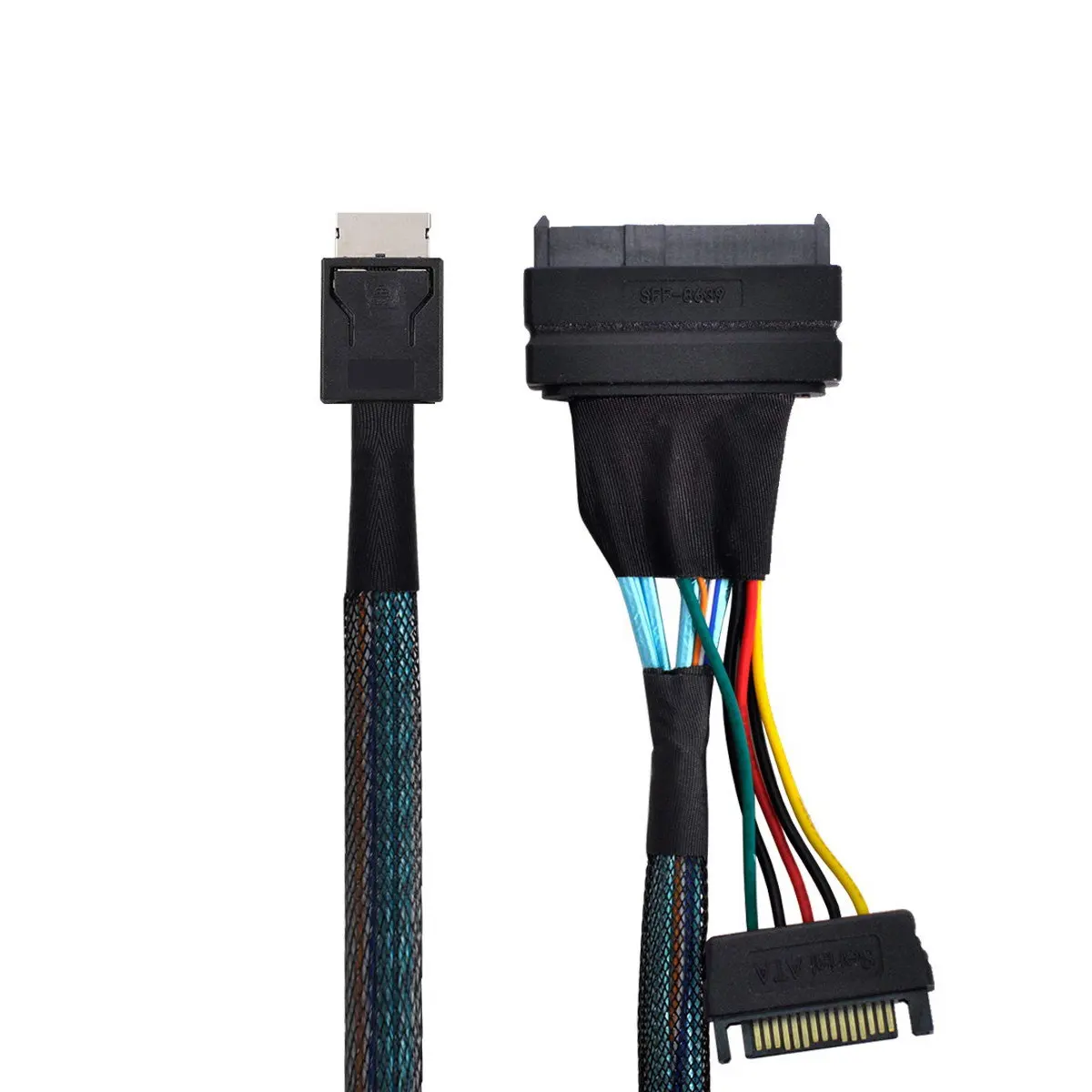 CableDeconn Oculink SFF-8611 to SFF-8639 U.2 U.3 NVME PCIe PCI-Express Cable 0.5m for SSD with 15Pin SATA Power Cable