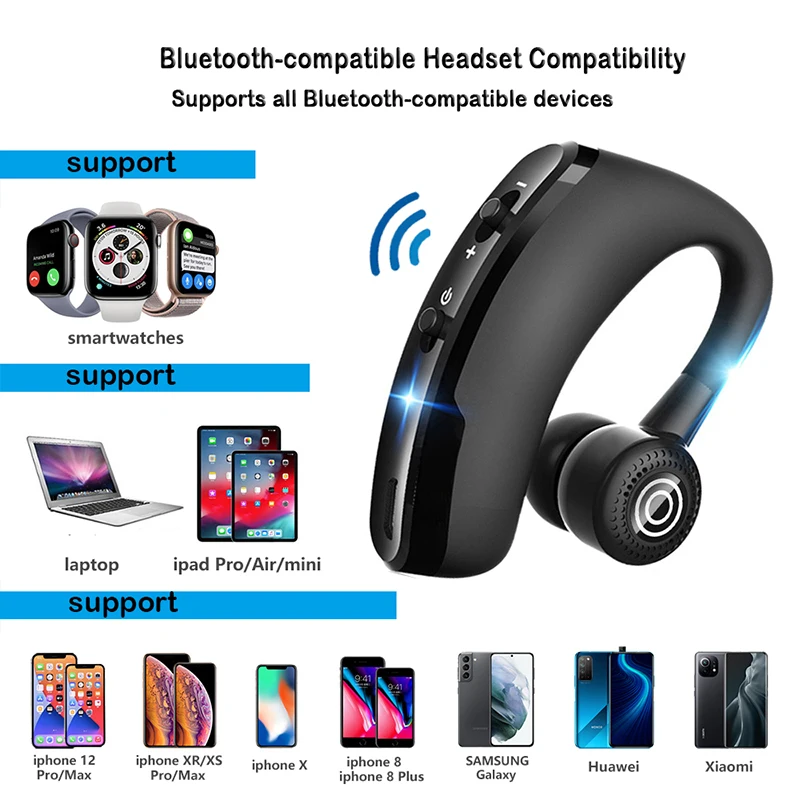 VAORLO V9 Earphone Bluetooth Driver Olahraga Headphone Nirkabel Mobil dengan Mikrofon HD Panggilan Bebas Genggam Stereo Muic Headset Bisnis V8