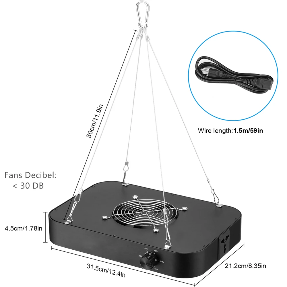 Qkwin 200W LED Grow Light Hydroponics lamps samsung Leds QBS built with 26DB fans full spectrum