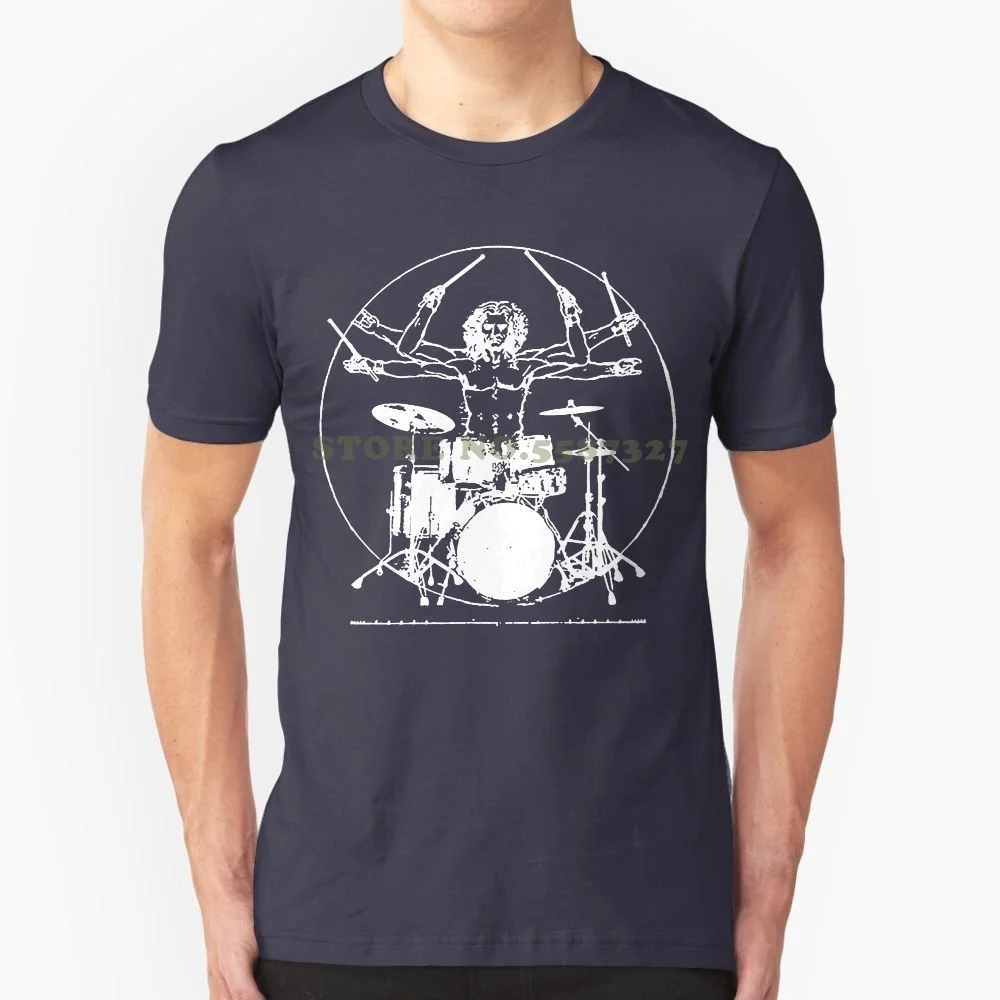 Da Vinci Drums T Shirts Rock Drummer Vitruvian Man Player Band Guitar Bass Amp Tee Drumming Vintage Mens Shirtmandude