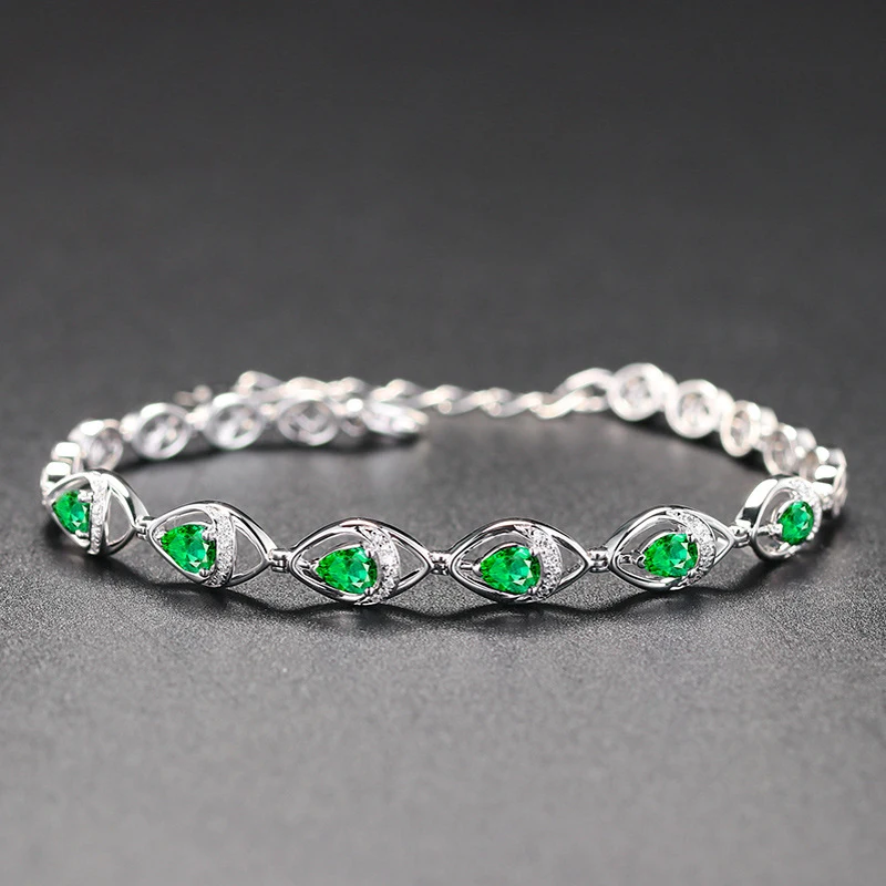 Luxury Women Bracelet 925 Silver Jewelry Water Drop Shaped Emerald Gemstone Fashion Accessories Wedding Party Engagement Gift