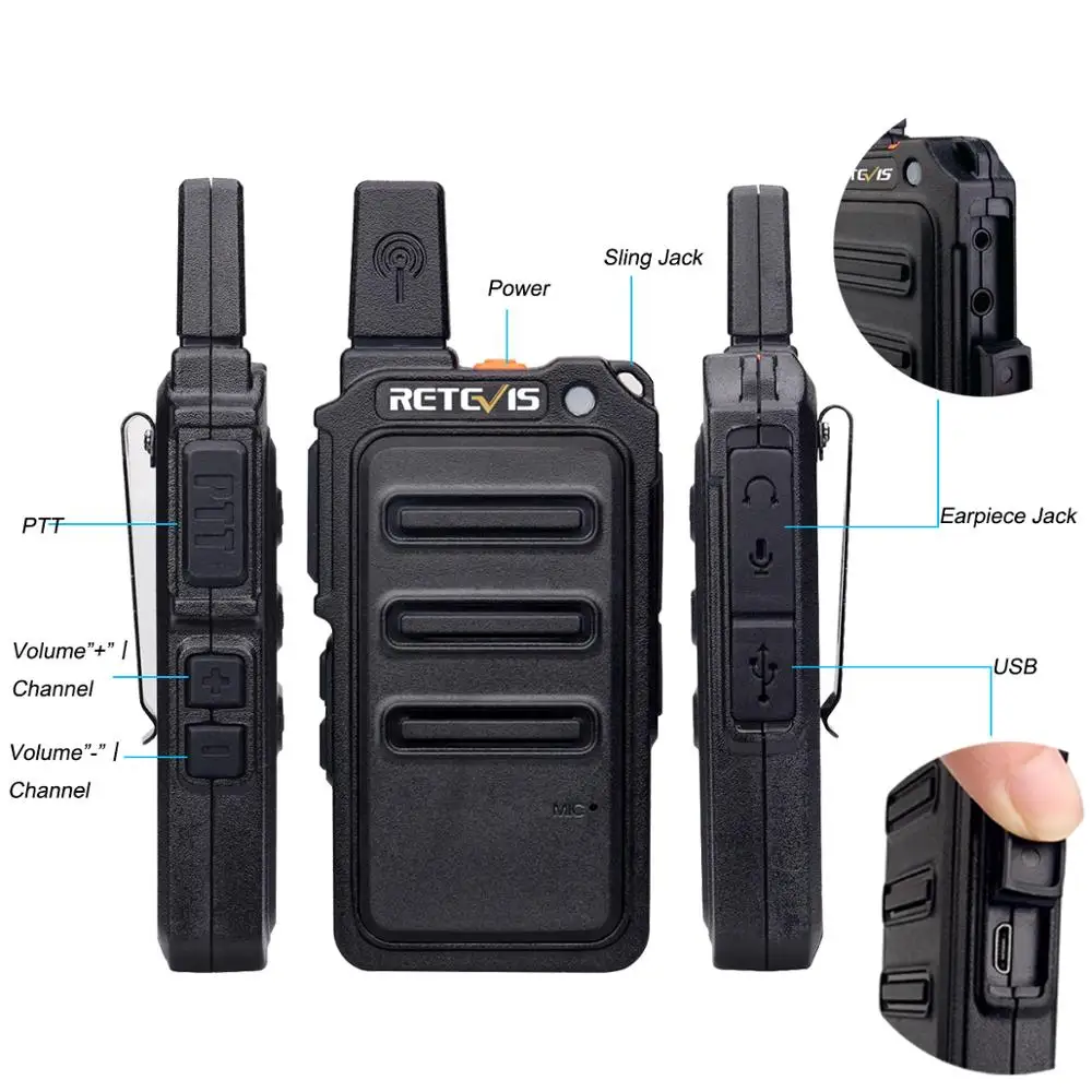 Imagem -05 - Retevis-rádio Walkie Talkie Portátil Transceptor de Rádio Pmr Rt619 Frs Pmr 446 Ptt em Dois Sentidos Pcs