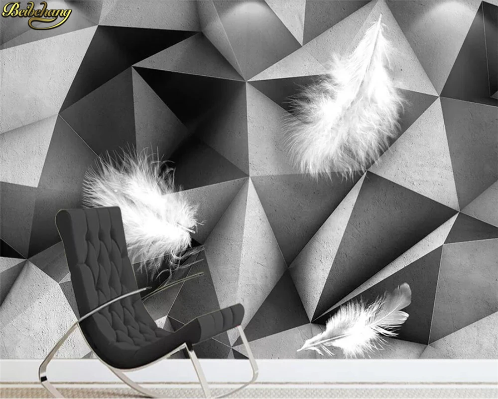 

beibehang Custom 3d wallpaper mural modern minimalist atmosphere gray white 3D stereo geometry feather sofa TV background wall