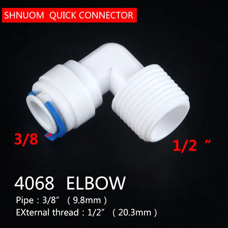 1/2" External thread to 3/8" Tube pipe Connection 4068 Elbow joint diameter 20MM Quick Connect RO Water Reverse Osmosis System