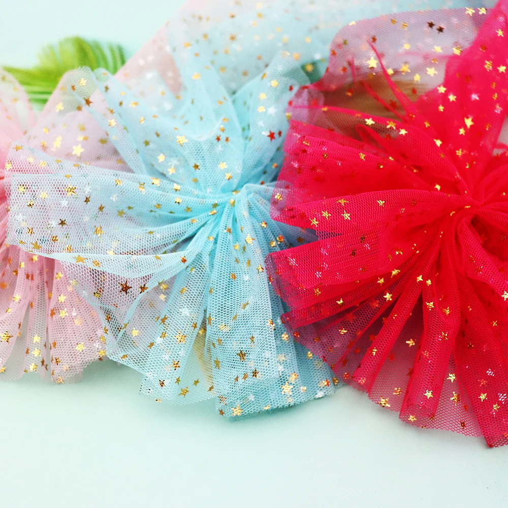 15cm 2 metry złota gwiazda tiul wstążka materiałowa 6 cali taśmy z siatki DIY Hairbow Tutu spódnica Pom sukienka przycięta koronka świąteczne